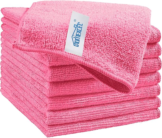 HOMEXCEL Pink Microfiber Cleaning Cloth, 8 Pack Cleaning Towels by HOMEXCEL