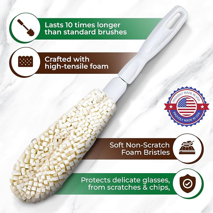 Tupkee Wine Glass Cleaning Brush – Soft Non-Scratch Foam Bristles, Dishwasher - Image 5