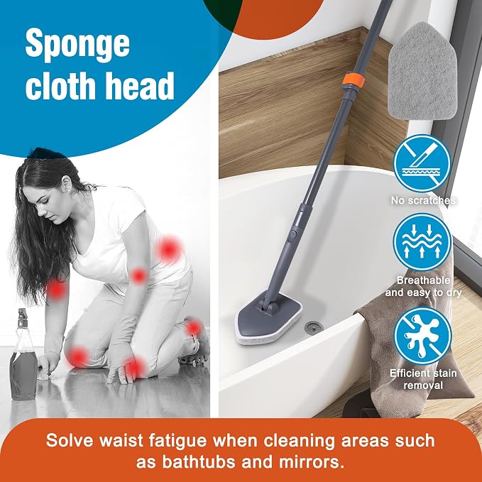 Tub Tile Scrubber Brush with 3 Different Function Cleaning Pads and 56" - Image 2