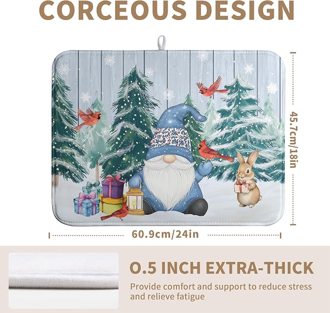 Winter Gnome Dish Drying Mat Christmas Tree Snowman Large Kitchen Mats Dish - Image 3