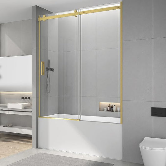 Sunrosa Semi-Frameless Tub Shower Door, 59-2/8"W 60" H Single Sliding Door by ElevateYourEverydayShower