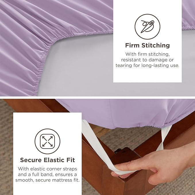 Bedsure Deep Pocket King Sheet Set - Fits Mattresses Up to 21 Inches Thick - 4 Piece GentleSoft Bed Sheets, Moisture Wicking, Soft & Cooling Bedsheet & Pillowcases, Easy & Secure Fit, Light Purple