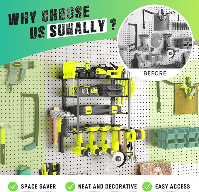 Power Tool Organizer, 4 Drill Holder Wall Mount, Garage Tool Organizer and - Image 3