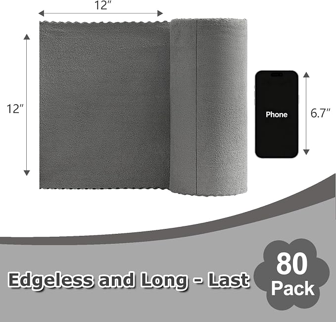 80 Pack Microfiber Cleaning Cloth Roll Reusable Paper Towels 12"x12" Tear Away - Image 2