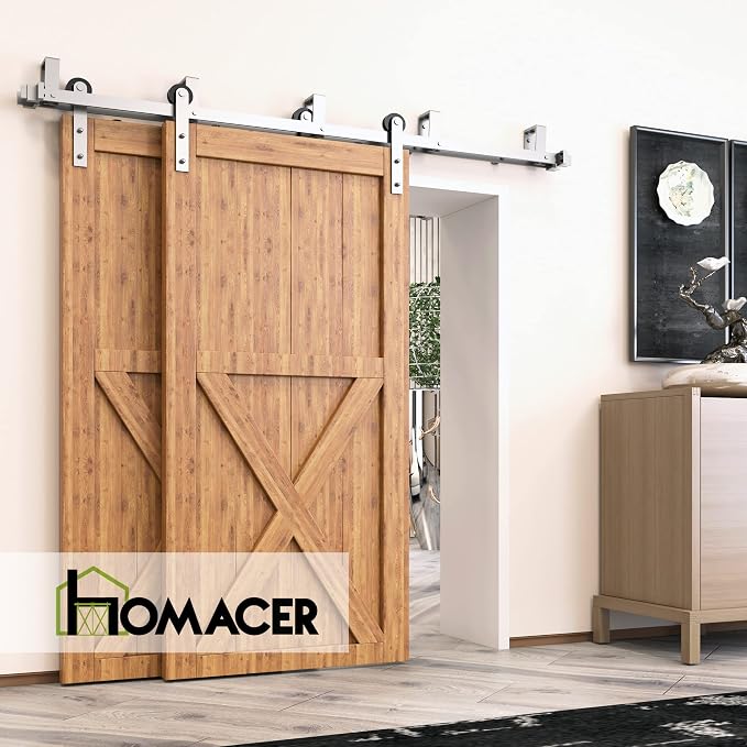Homacer Brushed Nickel Double Track U-Shape Bypass Sliding Barn Door Hardware - Image 2