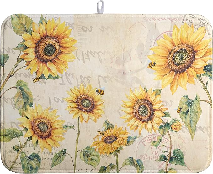 Spring Summer Dish Drying Mat Sunflower Kitchen Dish Drying Pad Absorbent by farg