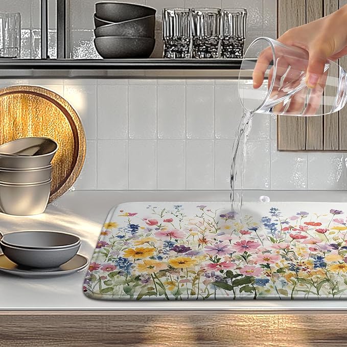 Spring Floral Dish Drying Mat for Kitchen Counter Summer Colorful Flower - Image 5