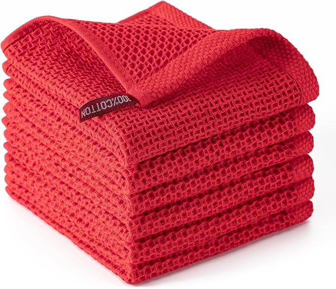 BOOMIBOO 6-Pack Kitchen Dish Cloths, 100% Cotton Waffle Weave, Ultra Soft by BOOMIBOO