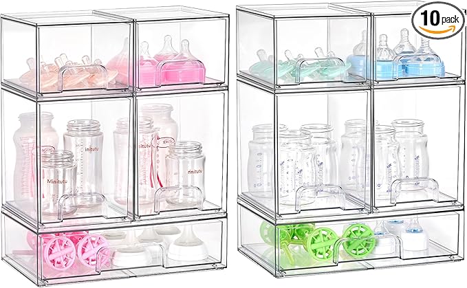 Vtopmart 10 Pack Clear Baby Bottle Organizer Set, Stackable Storage Drawers by Vtopmart