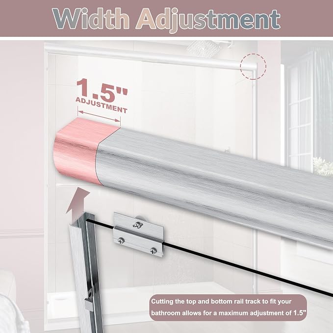 ELEGANT 58.5-60 in. W x 72 in. H Semi-Frameless Sliding Shower Door in Brushed - Image 2