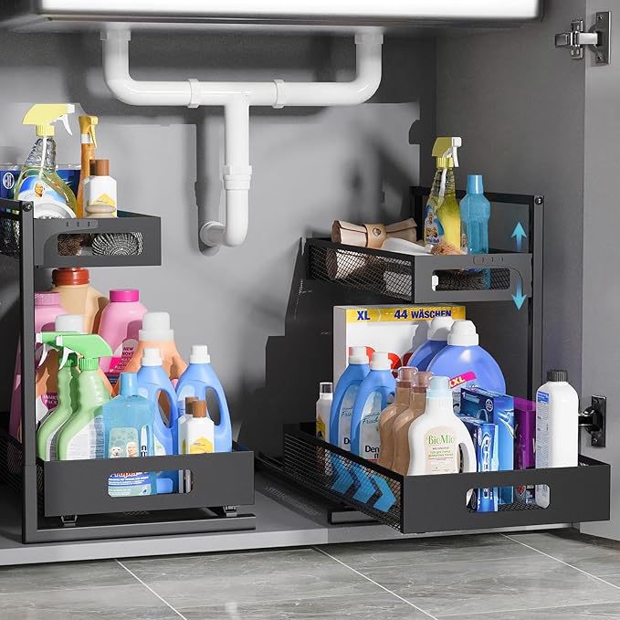 Under Sink Organizer, Silk-Smooth Metal Sliding Drawer Organizers and Storage by TISTAYADirect