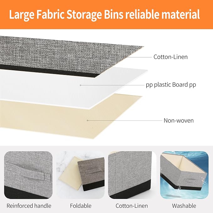 Linen Folding Storage Bins, 3 Pack Large Storage Baskets, Clothing Storage Bins - Image 3