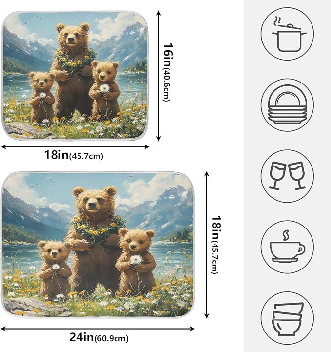 Three Bear Dish Drying Mat for Kitchen Counter Absorbent Microfiber Large - Image 2