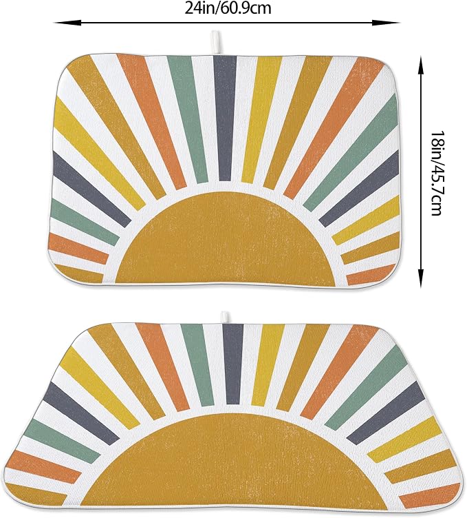 Summer Dish Drying Mats 18x24 Inch Rainbow Sun Stripes Yellow Sunshine - Image 2