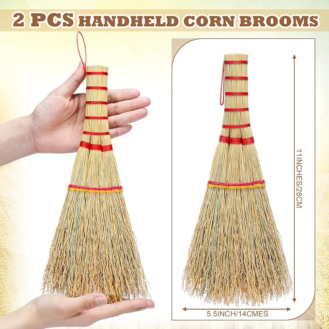 Suclain 2 Pcs Small Corn Whisk Brush Broom 100% Handmade 12 Inch Handheld Brush - Image 2