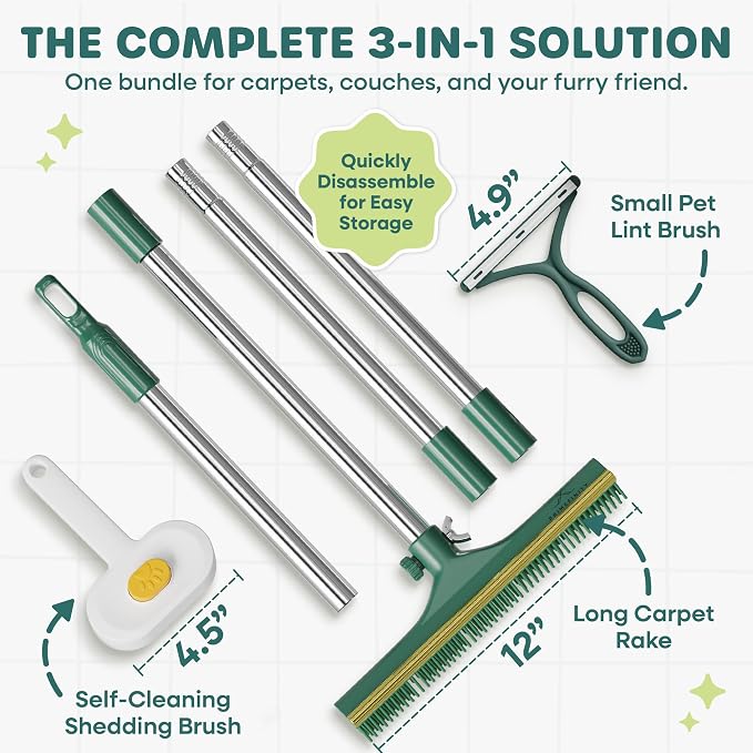 Carpet Rake for Pet Hair Removal, 60” Long Handle – Heavy-Duty Pet Hair Remover - Image 4