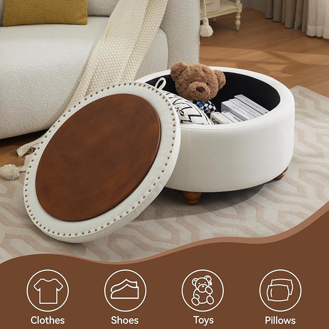 30Inch Round Storage Ottoman - Image 6