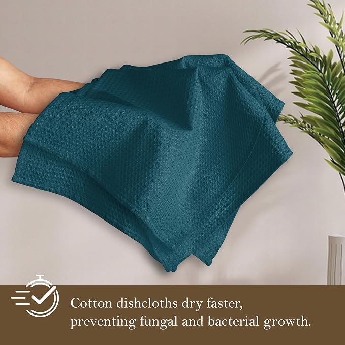 Teal Waffle Dishcloths, and Absorbent, 100% Cotton, Quick Drying, Machine - Image 3