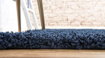 Unique Loom Solid Shag Collection Area Rug (2' 7" x 10' Runner Sapphire Blue/Navy Blue)