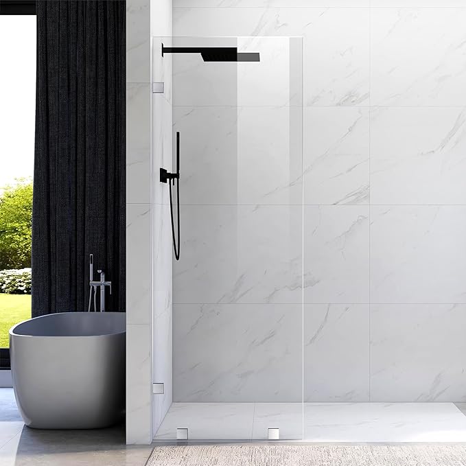 33" W ×80" H Shower Glass Panel, Frameless Fixed Glass Shower Panel by UNIKOOSHOWERDOOR