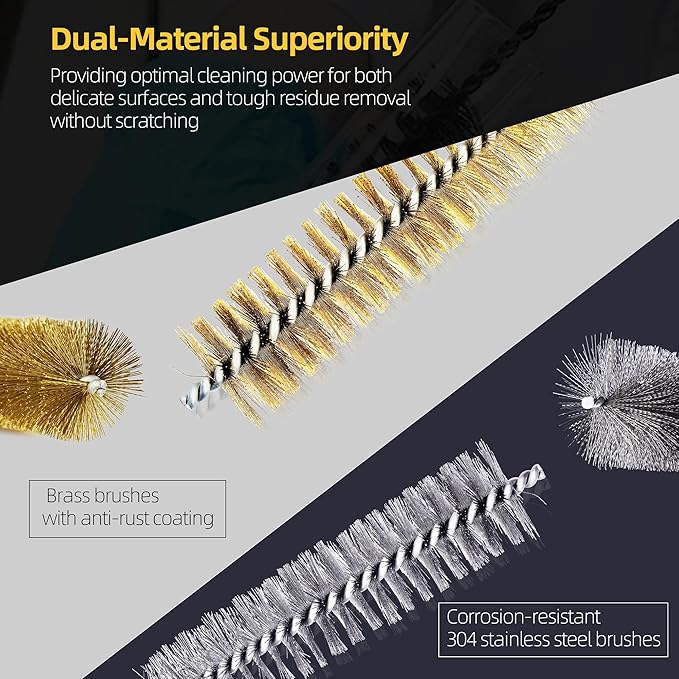 16Pcs Stainless Steel & Brass Wire Tube Brushes Bottle Brush Set, Narrow Spaces - Image 3
