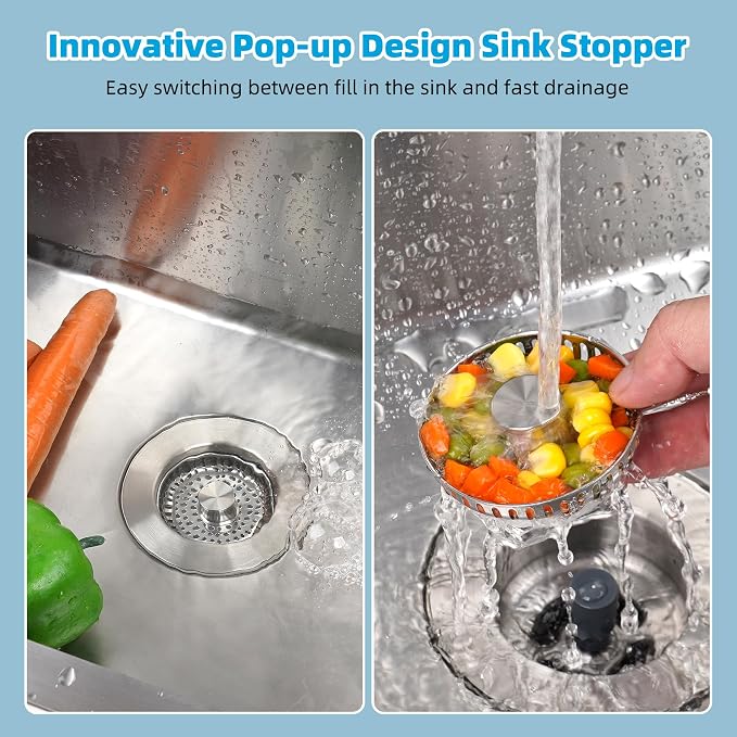 Hibbent All Metal Stainless Steel 3 in 1 Kitchen Sink Drain Strainer, Upgraded - Image 2