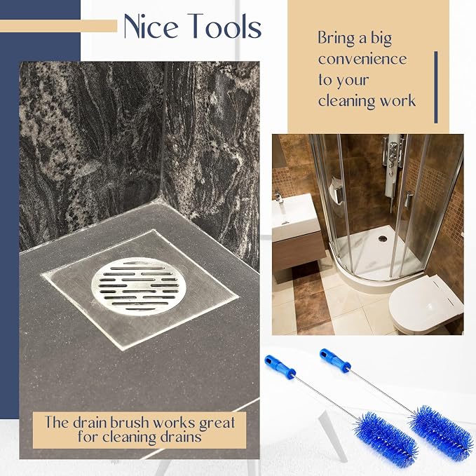 Baderke 2 Pieces Drain Brush Pipe Cleaning Blue Tube Brushes 19.7 Inch Plastic - Image 5