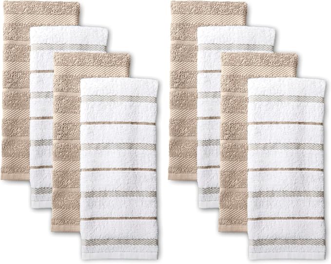 KitchenAid Albany Kitchen Towel 8-Pack Set, Milkshake Tan/White by KitchenAid
