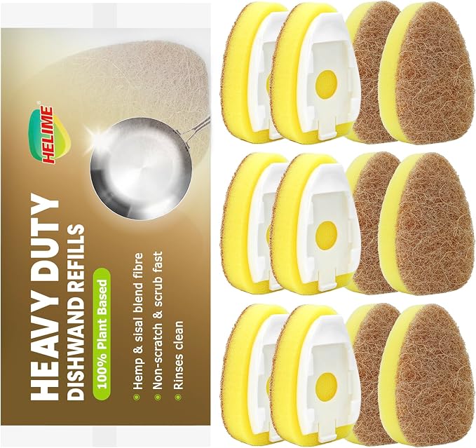 HELIME Natural Dishwand Refills Sponge, Non Scratch Dish Wand Sisal Hemp by HELIME