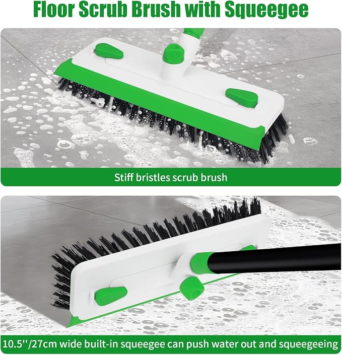 Floor Scrub Brush with Long Handle, 3-in-1 Scrape Scrubber Brush with Squeegee - Image 3