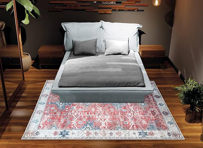 Bloom Rugs Washable Non-Slip 6' x 9' Rug - Red/Blue Traditional Area Rug for Living Room, Bedroom, Dining Room, and Kitchen - Exact Size: 6' x 9'