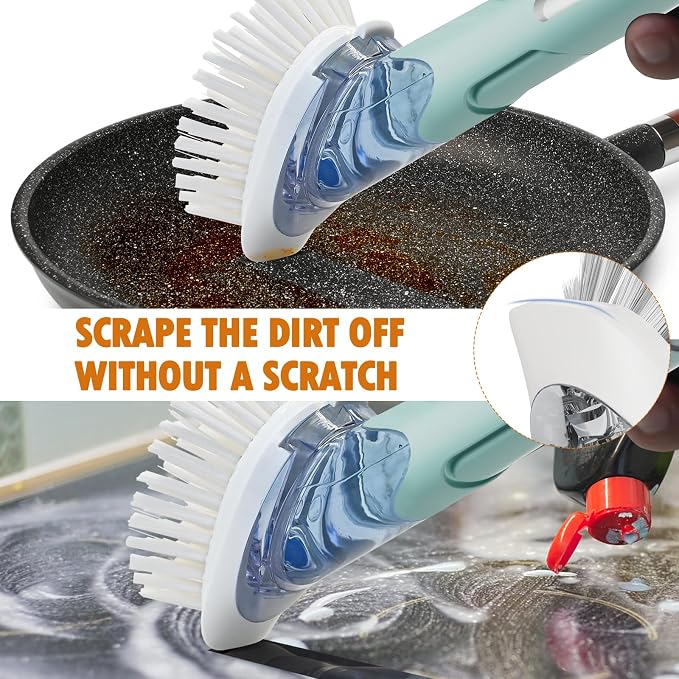 RIMAY Dish Brush with Soap Dispenser, Dish Washing Brush with Handle, Soap - Image 3
