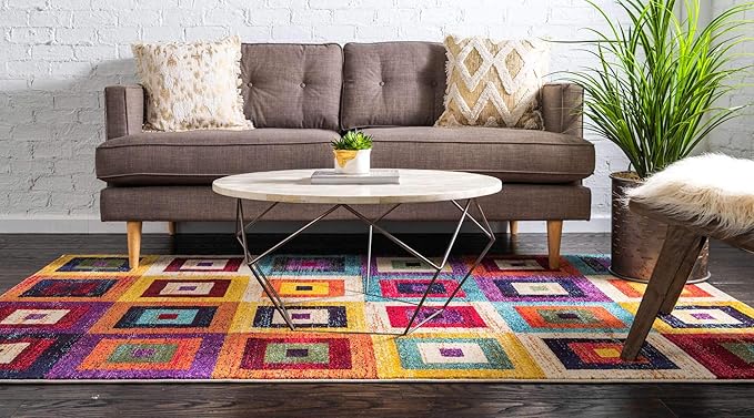 Unique Loom Estrella Collection Colorful, Geometric, Squares Modern, Abstract Area Rug (5' 0 x 8' 0 Rectangular, Multi/Beige)