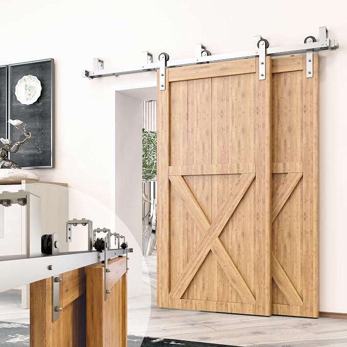 Homacer Brushed Nickel Double Track U-Shape Bypass Sliding Barn Door Hardware by HOMACER