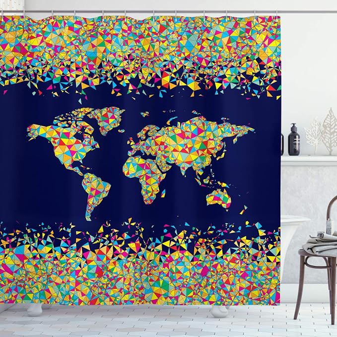 Ambesonne Map Print Shower Curtain, World Map Design by Ambesonne