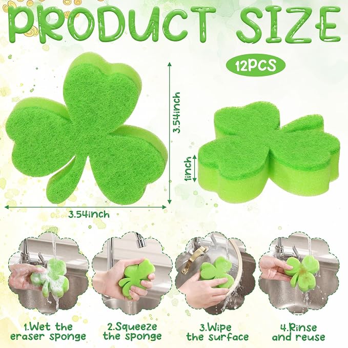 Tioncy 12 Pack St. Patrick's Day Clover Sponges Bulk Dual Sided Scrubber - Image 2
