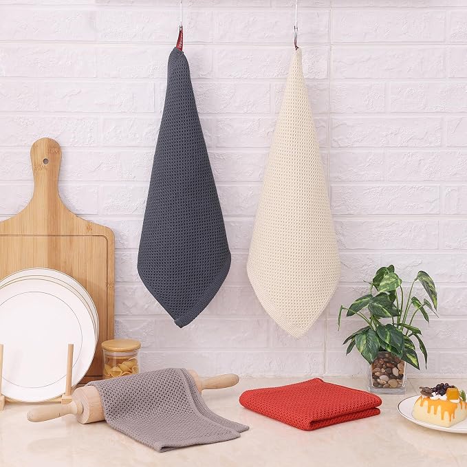 Kitinjoy 100% Cotton Kitchen Dish Cloths, 8 Pack Waffle Weave Ultra Soft - Image 5