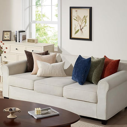 Set of 2 Soft Textured Throw Pillow Covers 16x16, Invisible Zipper Neutral Cushion Cases, Easy - Care Decorative Farmhouse Decor for Living Room Couch (White, 16" x 16" (Pack of 2))