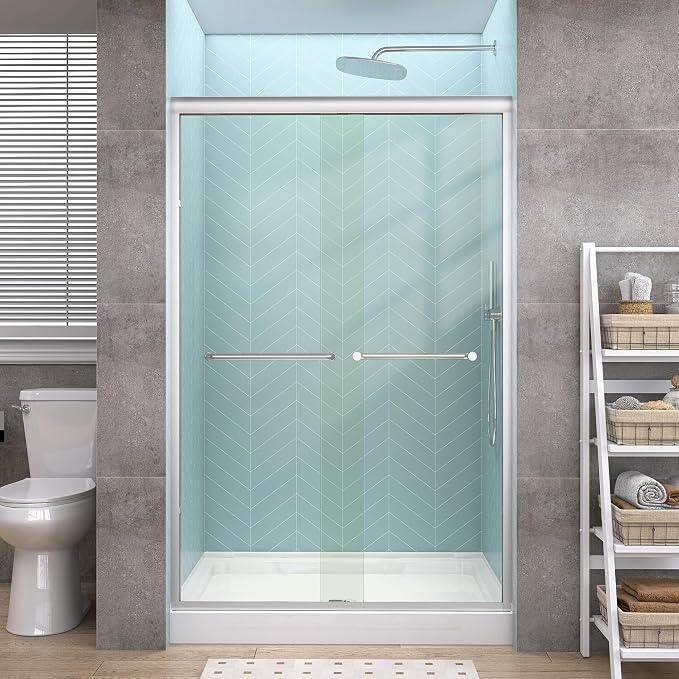 GETPRO Shower Door Sliding 44-48 in. W x 72 in. H Semi-Frameless Bypasss Double by GETPRODeluxeBathroomSolutionExpert