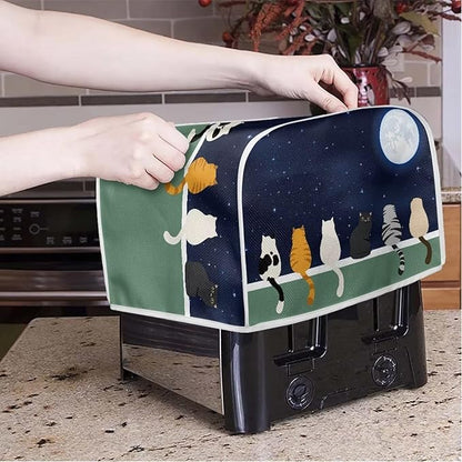 Galaxy Print Oven Protector, Moon Cat 4 Slice Toaster Cover, Anti Dust Fingerprint Coaster, Kitchen Small Appliance