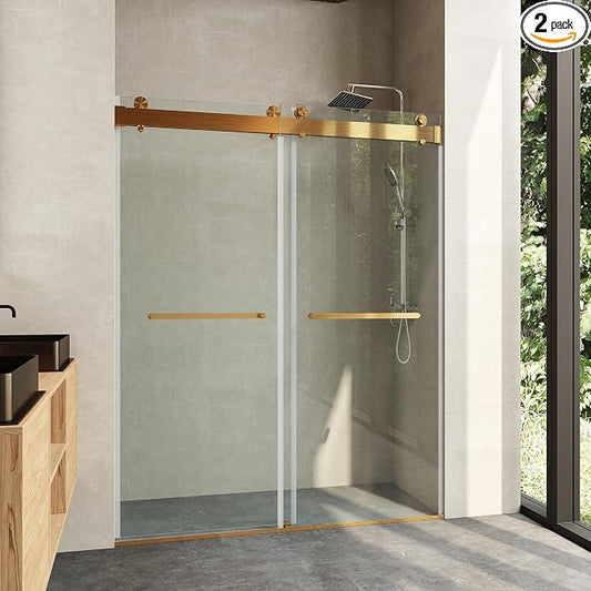 Frameless Soft Close Shower Door, 76 "H, 3/8" Clear Tempered Glass, Double by CRISSENSSI