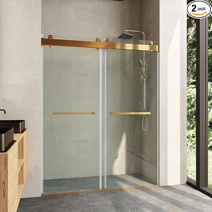 Frameless Soft Close Shower Door, 76 "H, 3/8" Clear Tempered Glass, Double by CRISSENSSI