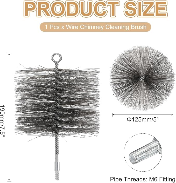 PATIKIL 5" Wire Chimney Cleaning Brush, Stainless Steel Round Chimney Sweep - Image 2