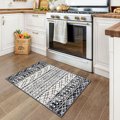 KUTA Moroccan Area Rugs 2x3, Black Navy Blue Entryway Rug Non-Slip Washable Small Indoor Door Mat, Ultra Soft Print Vintage Geometric Low-Pile Floor Carpet for Entrance, Kitchen