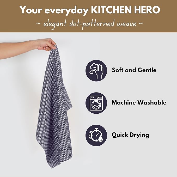 Native Fab 4 Pack Dotted Pattern Kitchen Dish Towels Cotton Super Absorbent - Image 4