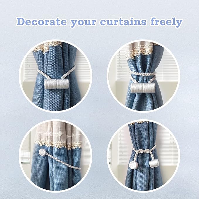 Hion Magnetic Curtain Tiebacks Grey 2pcs, Curtain Tiebacks Buckles Holdbacks - Image 5