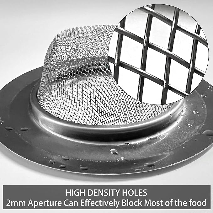 2 Pcs Stainless Steel Kitchen Mesh Silver Sink Strainer Large Wide Rim 4.5" - Image 2