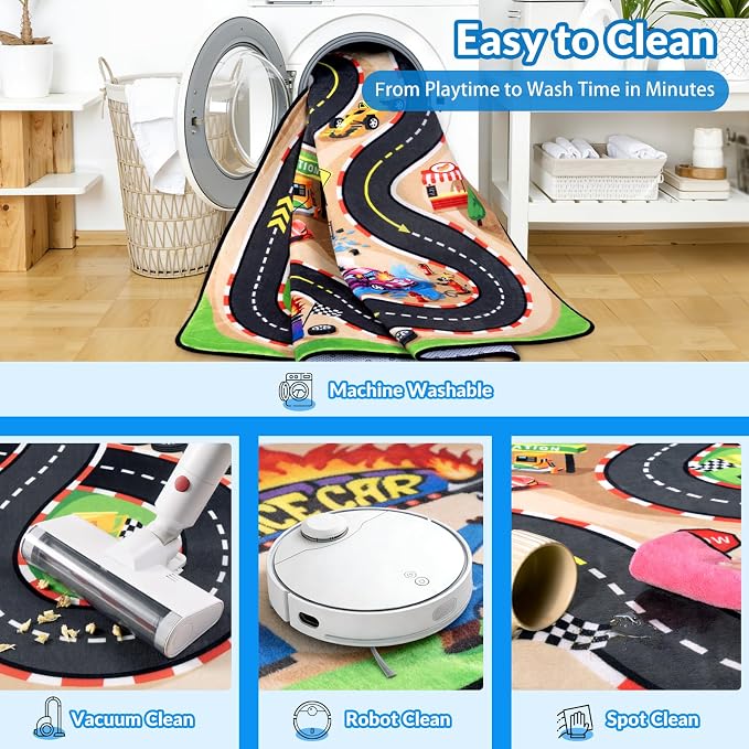 Kids Rug, Race Track Baby Play Mats, 5x7 FT Race Car Rug - Image 7
