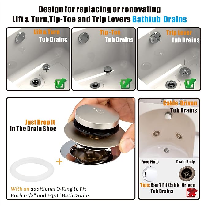 Artiwell Universal Tip Toe Bath Drain Stopper and Cover, Bathtub Drain Stopper - Image 2