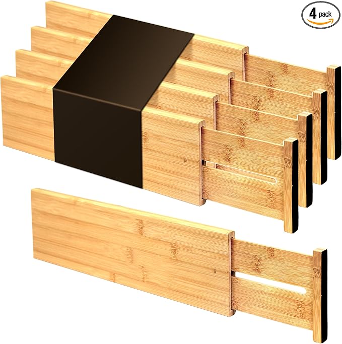 Utoplike Bamboo Drawer Dividers Large, Adjustable Kitchen Drawer Organizers by Utoplike